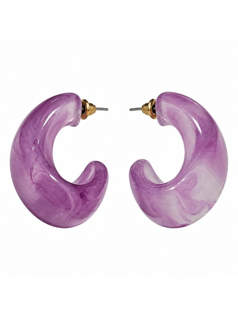 Vintage Y2K Chunky Half Hoop Earrings Purple Marbled Resin Retro Funky Jewelry